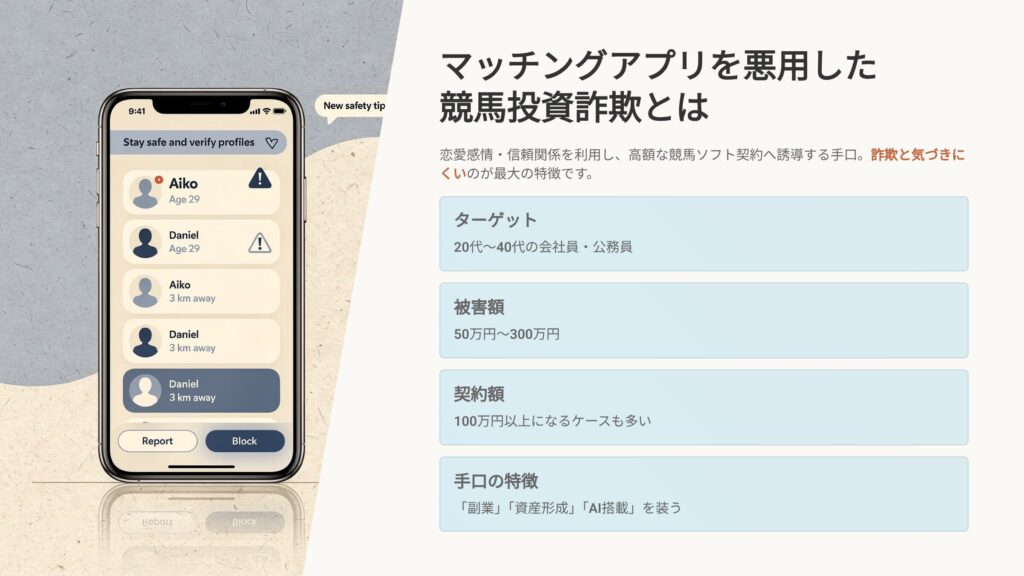 マッチングアプリを悪用した競馬投資詐欺とは