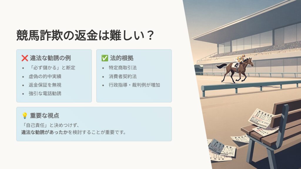 競馬詐欺の返金は難しい?