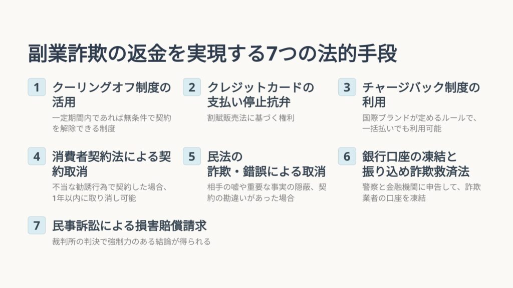 副業詐欺の返金を実現する7つの法的手段