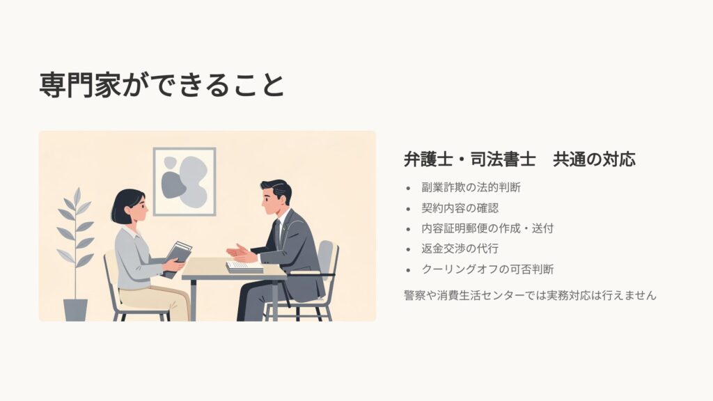 副業詐欺の返金対応で専門家ができること